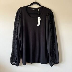 Tahari Woman‎ 3X Black Knit Top Ruffle Sleeve Blouse Plus Size Long Sleeve